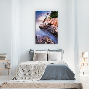 Tablou Canvas - Apus De Soare La Farul Bass Harbor, Rasarit De Soare, Peisaj Marin, Stanca, Roci, Albastru, 80 x 120 cm - Img 3