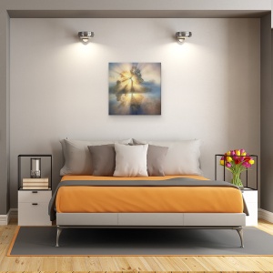 Tablou canvas - Arborele Luminii, Abur, Raze, Lac, Ceata, Usor, Insula, 60 x 60 cm - Img 3