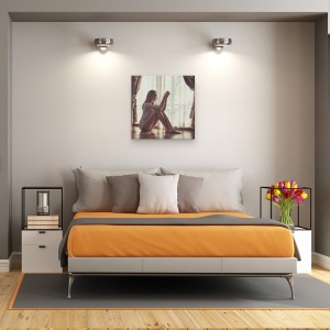 Tablou canvas - Asteptand Dragostea, Portret, Femeie, Fata, Fereastra, Umbra, 90 x 90 cm - Img 3