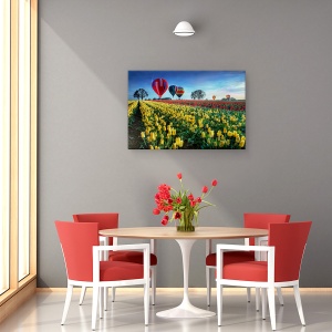 Tablou canvas - Baloane Cu Aer Cald Peste Campul Cu Lalele, Floare, 60 x 90 cm - Img 4