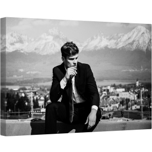 Tablou canvas - Barbat, Barbat, Mascul, tigara, Fumat, Stare de Spirit, Alb-Negru, 80 x 120 cm