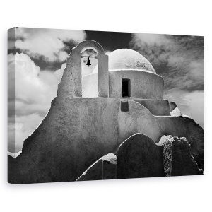 Tablou canvas - Biserica Mykonos, Clopotel, Biserica, Grecia, Alb-Negru, 40 x 60 cm