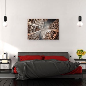 Tablou canvas - Blocat In Civilizatie, Cladiri, Zgarie Nor, Pasari, Perspectiva, Inalt, 60 x 90 cm - Img 3
