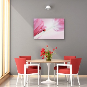 Tablou canvas decorativ cu buburuză și flori roz 60x90 cm