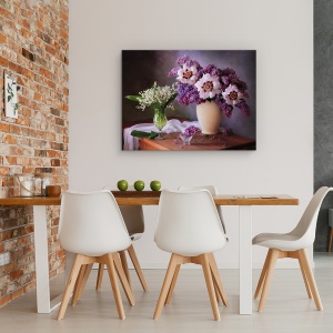 Tablou Canvas - Buchet De Bujori, Natura Moarta, Flori, Lalele, 75 x 100 cm - Img 4