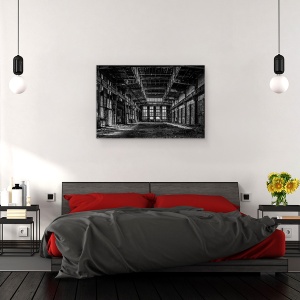 Tablou canvas - Budabandoned, Fabrica, Budapesta, Alb-Negru, Industrie, 80 x 120 cm - Img 3