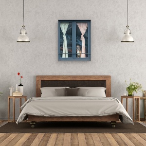 Tablou canvas - Cautandu-Si Amicul, Draperii, Perdele, Fereastra, Caine, Dor, 60 x 75 cm - Img 3