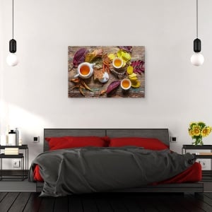 Tablou canvas - Ceaiul Din Septembrie, Infrangere, Toamna, Rustic, Ceai, Ceasca, Cana, 80 x 120 cm - Img 3