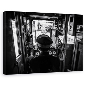 Tablou canvas - Conducatorul Auto, Transport, Alb-Negru, Tramvai, Sofer, Conducere, 60 x 90 cm