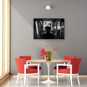 Tablou canvas - Conducatorul Auto, Transport, Alb-Negru, Tramvai, Sofer, Conducere, 40 x 60 cm - Img 4