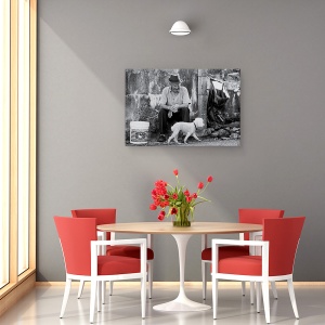 Tablou canvas - Cuceritorul, Om, Caine, Strada, Alb-Negru, Prieten, 60 x 90 cm - Img 4