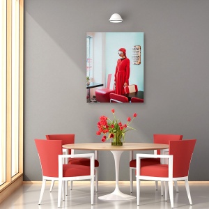 Tablou canvas - Curgerea Timpului, Fata, Rosu, Retro, Vintage, Ochelari De Protectie, 60 x 75 cm - Img 4