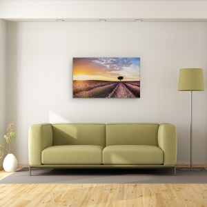 Tablou canvas - Destinatie Lavanda, Levantica, Randuri, Purpuriu, Copac, Copac Singuratic, 50 x 80 cm - Img 2
