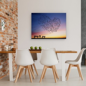 Tablou Canvas - Dragostea Pluteste In Aer, Pasari, Inima, Stol, 50 x 70 cm - Img 4