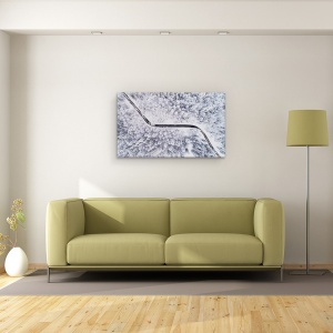 Tablou canvas - Drum Prin Padurea In Iarna, Peisaj, Aeriana, Alb-Negru, 50 x 80 cm - Img 2
