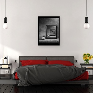Tablou canvas - Eternitatea, Portret, Timp, Tabel, Ceas, Alb-Negru, 50 x 70 cm - Img 3