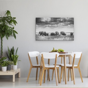 Tablou canvas - Familia Elefantilor, Salbatic, Kenya, Alb-Negru, Safari, 50 x 80 cm - Img 4