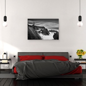 Tablou canvas - Far, Alb-Negru, Peisaj Marin, Mare, Stanci, 80 x 120 cm - Img 3