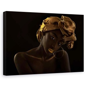 Tablou canvas - Fara titlu, Portret, Auriu, Femeie, Cercei, 80 x 120 cm