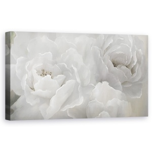 Tablou canvas - Floare, Bujor, Alb, Pictura, 50 x 100 cm