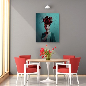 Tablou canvas - Floare, Trandafir, Floare, Palarie, Portret, Mana, 60 x 75 cm - Img 4