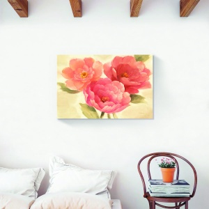 Tablou decorativ floral bujori roz pe canvas 75x100 cm
