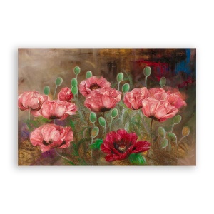 Tablou Canvas - Floral, Flori de maci, Buchet, Rosu, 80 x 120 cm