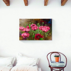 tablou decorativ floral pe canvas cu buchet de maci roșii 80x120 cm
