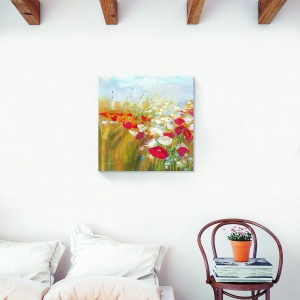 Tablou canvas floral cu păpădii multicolor 60x60 cm