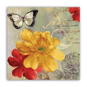 Tablou Canvas - Floral, Vintage, Fluture 60 x 60 cm