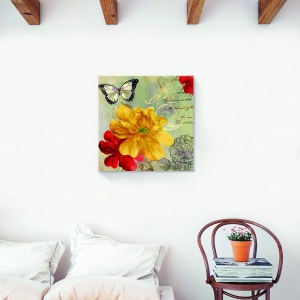 Tablou decorativ vintage floral pe canvas cu fluturi 60 x 60 cm
