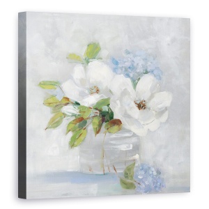 Tablou canvas - Flori, Alb, Albastru, Opalescent, Pictura, 60 x 60 cm