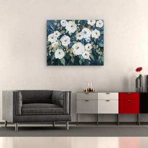 Tablou canvas - Flori, Alb, Gradina Luminata De Luna, Pictura, 40 x 50 cm - Img 2