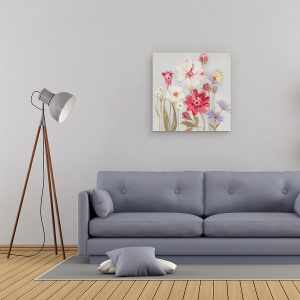 Tablou canvas - Flori Colorate, Rosu, Alb, Roz, Albastru, Pictura, 60 x 60 cm - Img 2