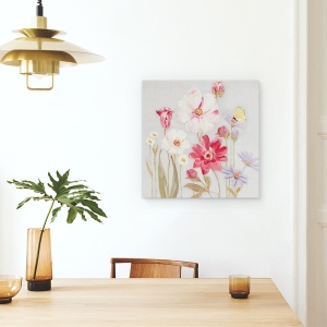 Tablou canvas - Flori Colorate, Rosu, Alb, Roz, Albastru, Pictura, 90 x 90 cm - Img 4
