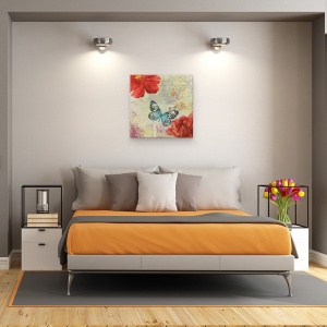 Tablou canvas - Flori, Flori rosii, Animale, Fluture, Violet, Pictura, 60 x 60 cm - Img 3