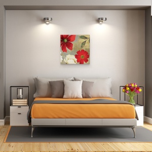 Tablou canvas - Flori, Flori, Rosu, Alb, Pictura, 60 x 60 cm - Img 3