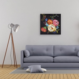 Tablou canvas - Flori, Trandafiri, Colorat, Fundal Negru, Pictura, 90 x 90 cm - Img 2