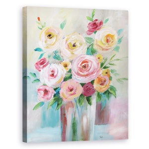 Tablou canvas - Flori, Trandafiri, Luminoase, Buchet, Vaza, Pictura, 40 x 50 cm