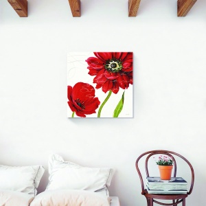 Tablou decorativ canvas cu flori vintage și mac roșu 60x60 cm
