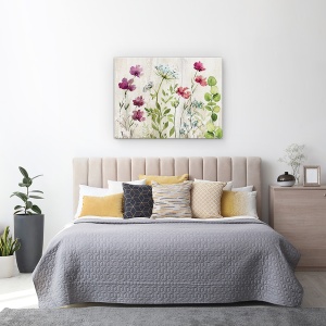 Tablou canvas - Flori, Violet, Alb, Roz, Albastru, Pictura, 50 x 70 cm - Img 3