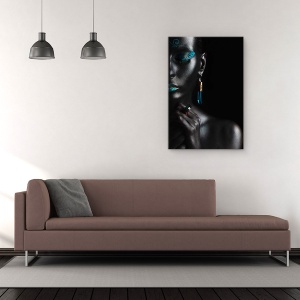 Tablou Canvas - Ghid, Portret, Persoana, Bodyart, Negru, Bijuterii, 60 x 90 cm - Img 2