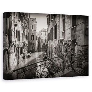 Tablou canvas - Gondolieri, Venetia, Alb-Negru, Italia, Calatorie, Turism, 60 x 90 cm