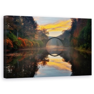 Tablou Canvas - Gradina De Toamna, Copaci, Apa, Pod, Calatorie, Turism, 50 x 80 cm