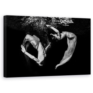 Tablou canvas - Gratie Subacvatica, Sub Apa, Cuplu, Pereche, Alb-Negru, Oameni, 50 x 80 cm