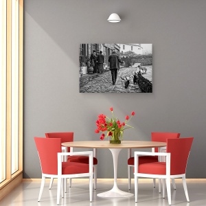 Tablou canvas - Imparte Cu Prietenii, Strada, Oameni, Alb-Negru, Alb-Negru, Pisici, 60 x 90 cm - Img 4