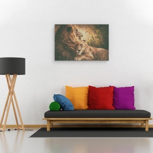 Tablou canvas - Impreuna, Leu, Leoaica, Felina, Iubire, Delicat, 60 x 90 cm - Img 2