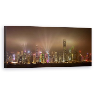 Tablou canvas - Insula Hong Kong, Noapte, Arhitectura, Cer, Peisaj Urban, Oras, 30 x 90 cm