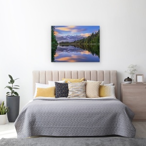 Tablou Canvas - Lacul Matheson, Dimineata, Rasarit De Soare, Noua Zeelanda, Varfuri Inzapezite, 75 x 100 cm - Img 3