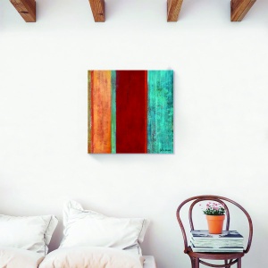 Tablou decorativ abstract multicolor pe canvas, linii roșii și albastre